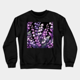 Pink Lily of The Valley on Black Crewneck Sweatshirt